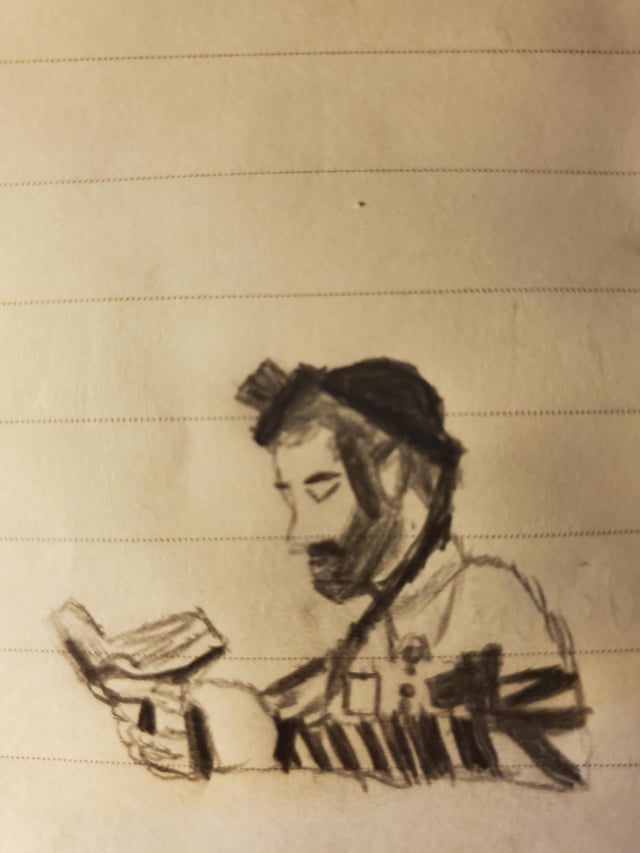 Excuse me, is this drawing I made accurate? It's a devout Jew with tefillin and siddur recites prayers while having payos. Is this lovely? Love to see your comments.