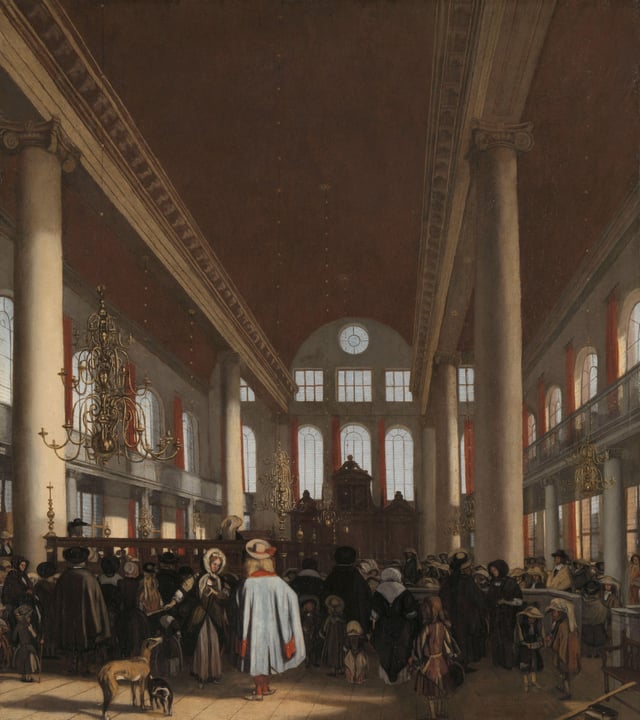 Interior of the Portuguese Synagogue in Amsterdam by Emanuel de Witte (1680)
