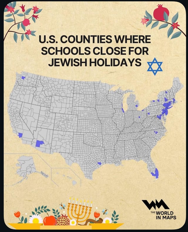 US counties where schools close for Jewish holidays